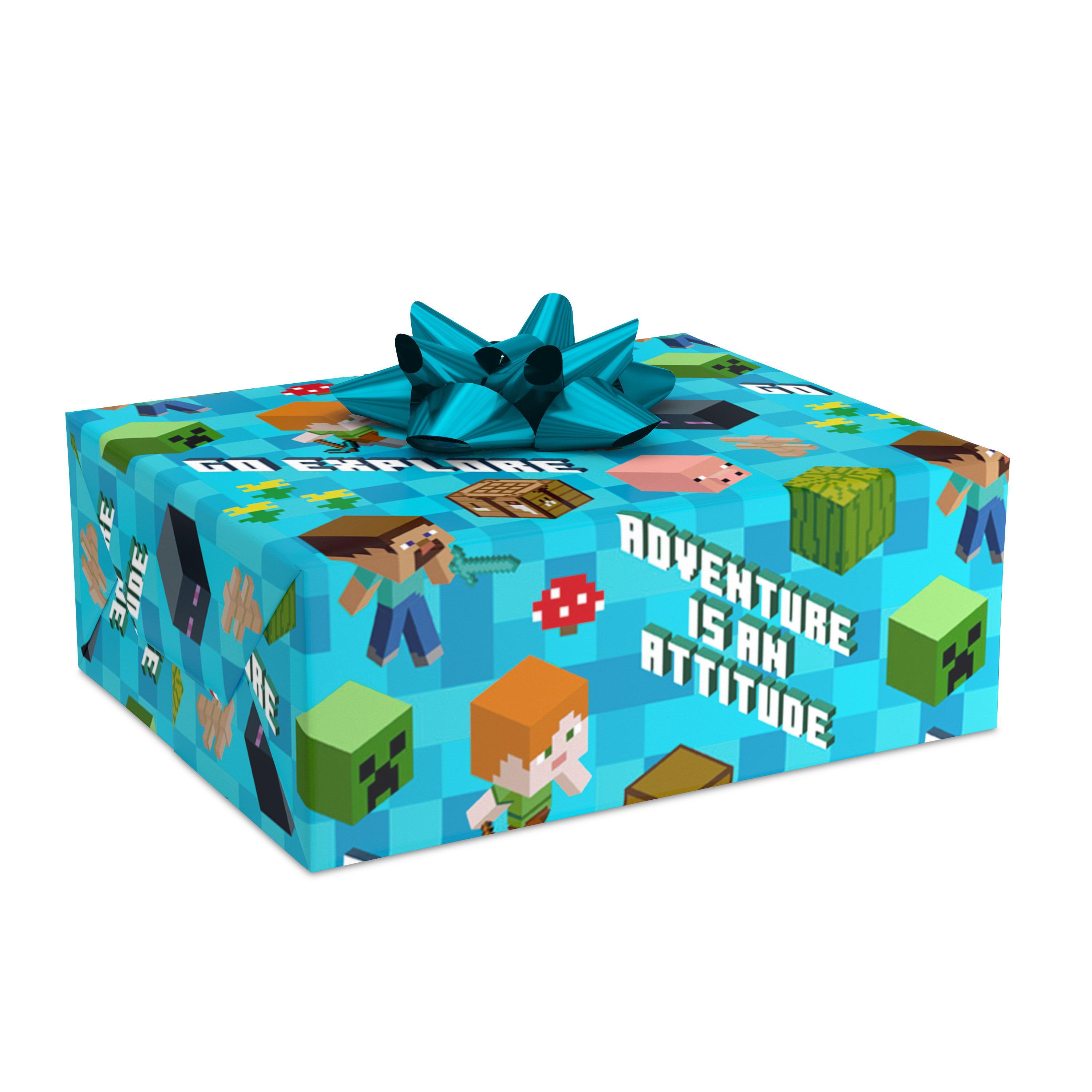 Hallmark Wrapping Paper, 20 sq. ft. (Minecraft Adventure on Blue